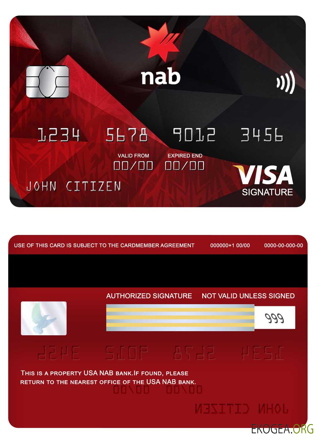 Carte de signature de visa bancaire USA NAB